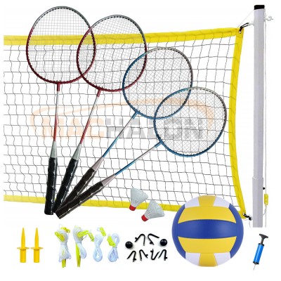 Factory directly quick setup outdoor 2 in 1 badminton and volleyball sets customl logo portable  ball  badminton set