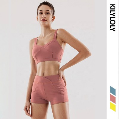 pink yogawomen's set running fitness breathable sports bra quick dry shorts two piece yoga set women's shorts set